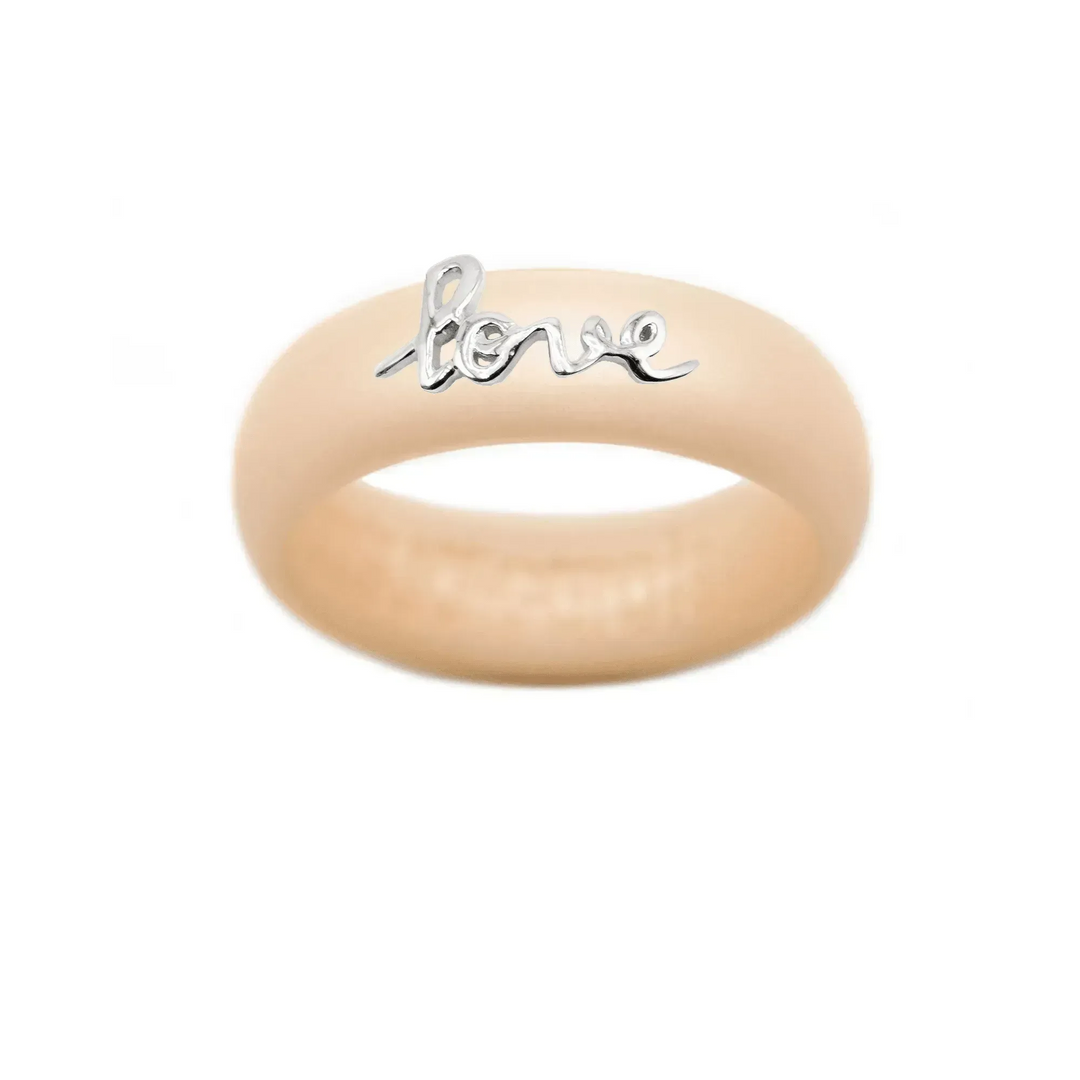 Sterling Silver Script "Love" Silicone Ring - Size 9