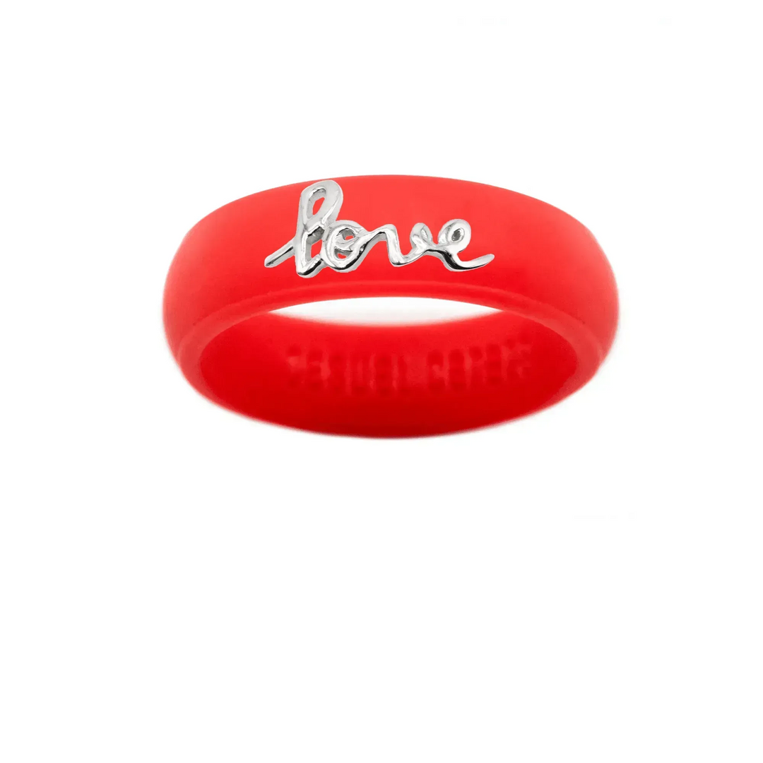 Sterling Silver Script "Love" Silicone Ring - Size 8