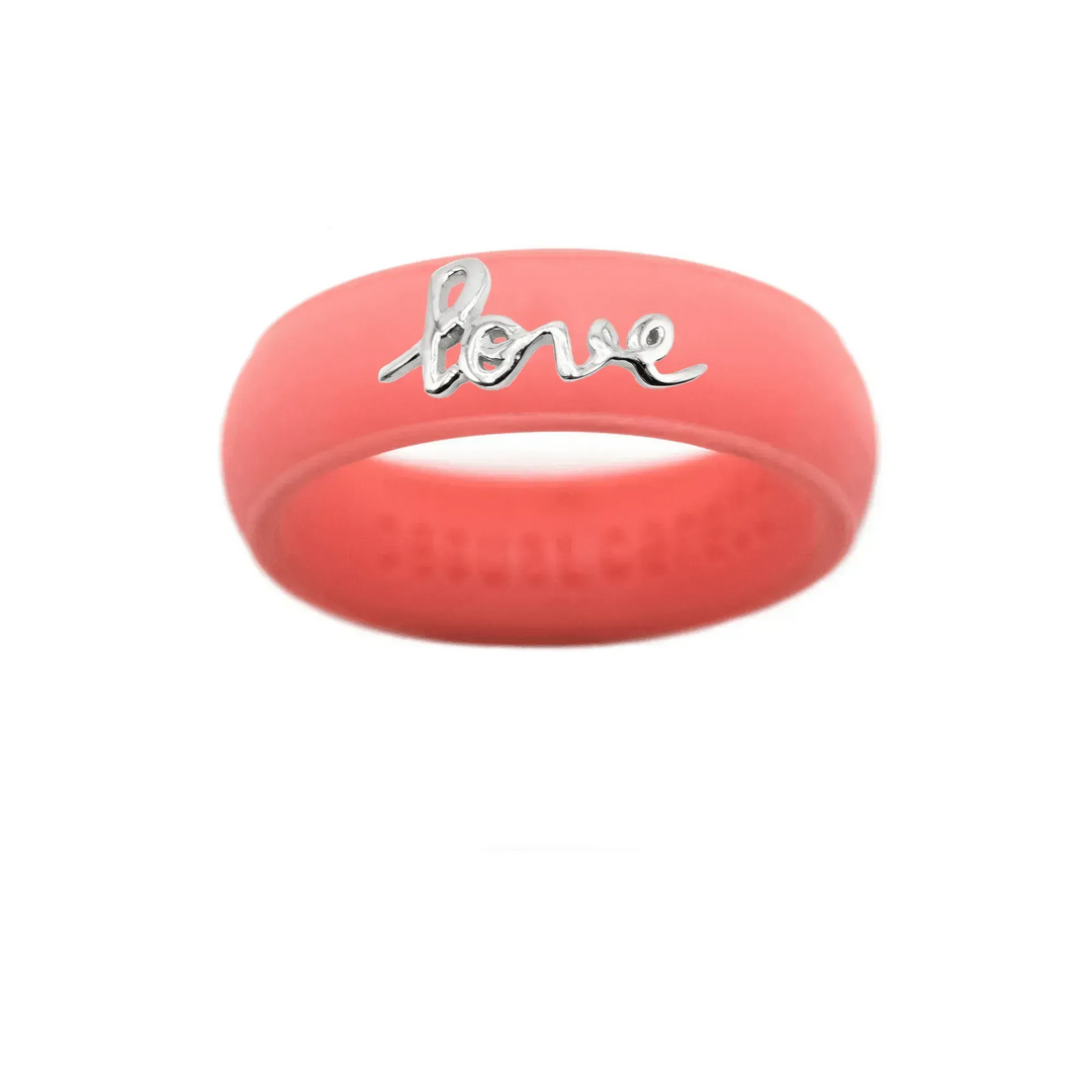 Sterling Silver Script "Love" Silicone Ring - Size 8