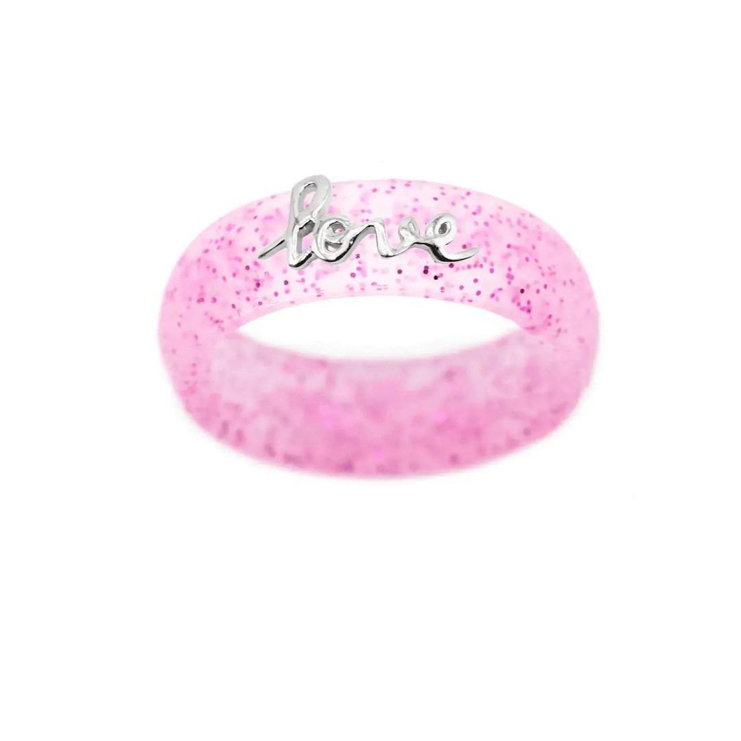 Sterling Silver Script "Love" Silicone Ring - Size 9