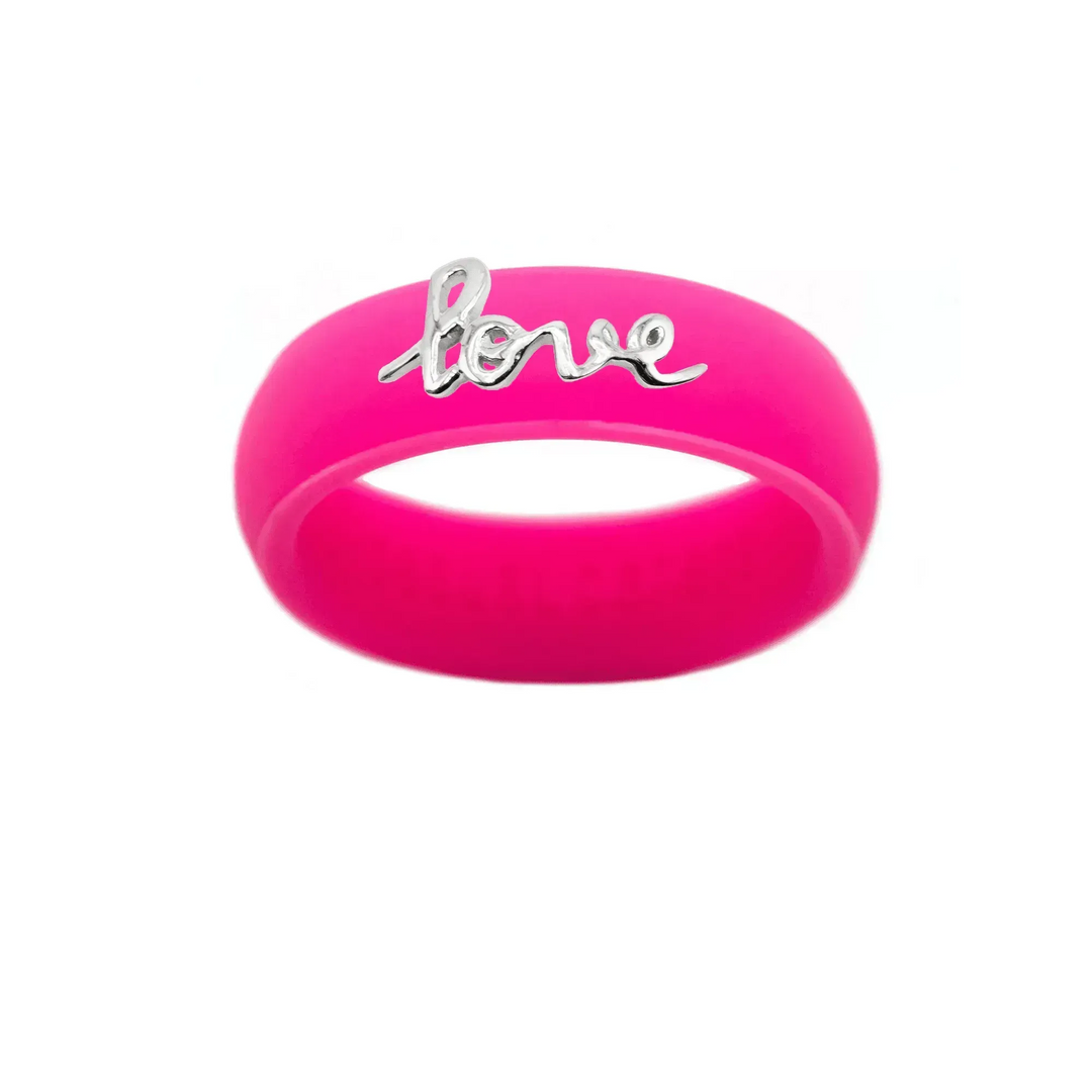 Sterling Silver Script "Love" Silicone Ring - Size 8