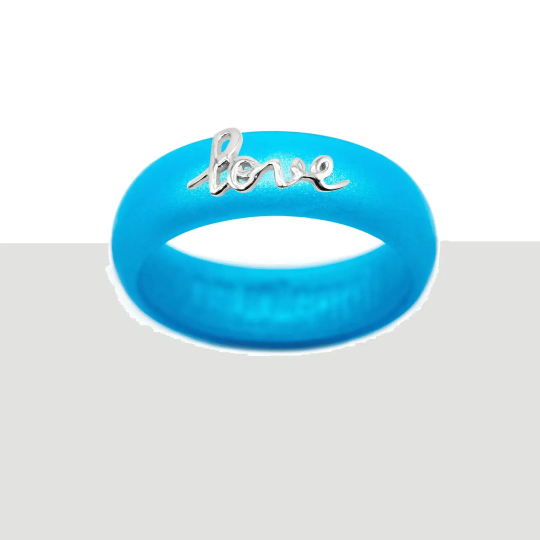 Sterling Silver Script "Love" Silicone Ring - Size 8