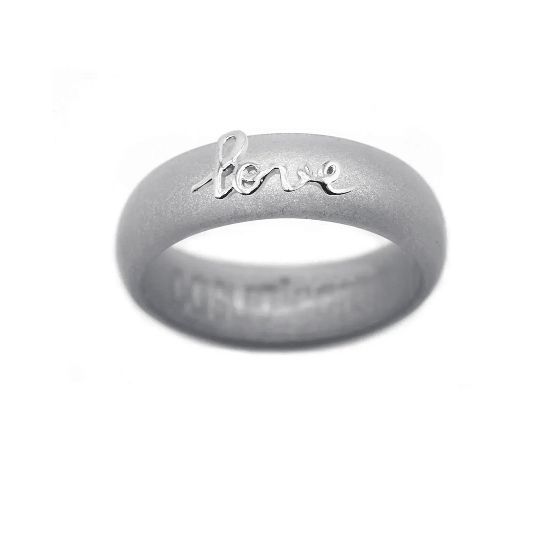 Sterling Silver Script "Love" Silicone Ring - Size 8