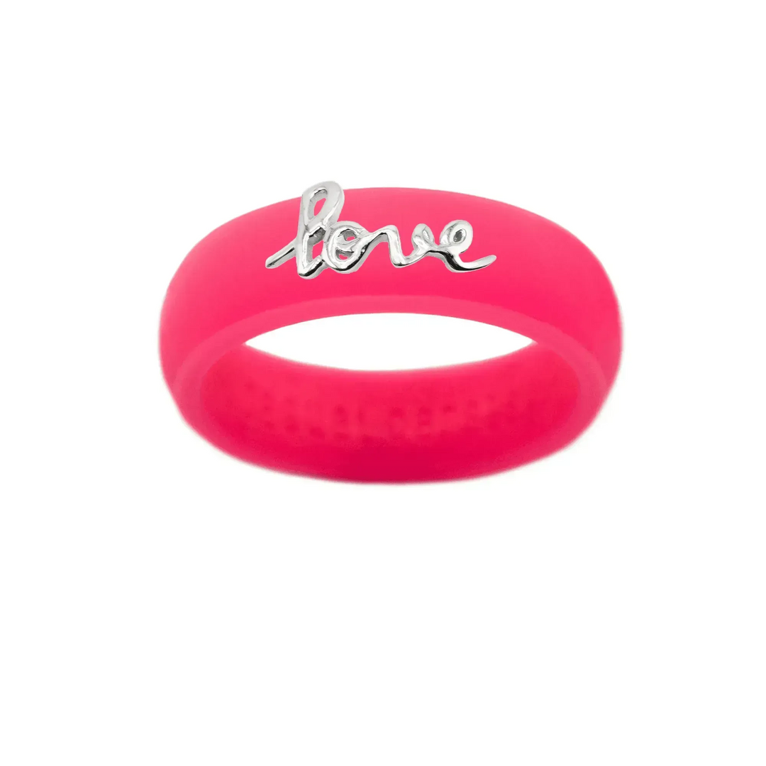 Sterling Silver Script "Love" Silicone Ring - Size 8