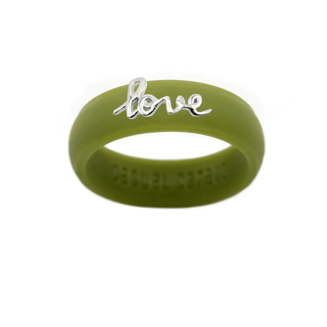 Sterling Silver Script "Love" Silicone Ring - Size 8