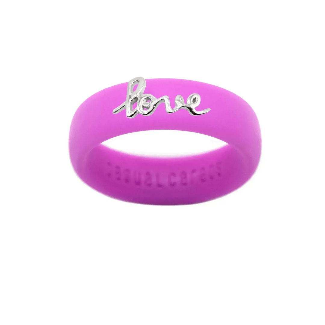 Sterling Silver Script "Love" Silicone Ring - Size 8