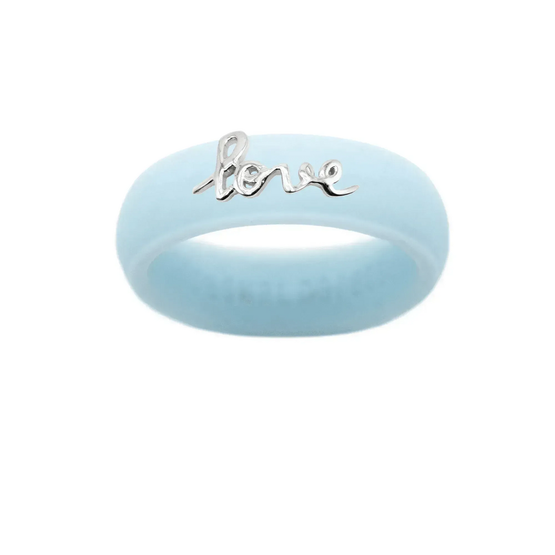 Sterling Silver Script "Love" Silicone Ring - Size 8