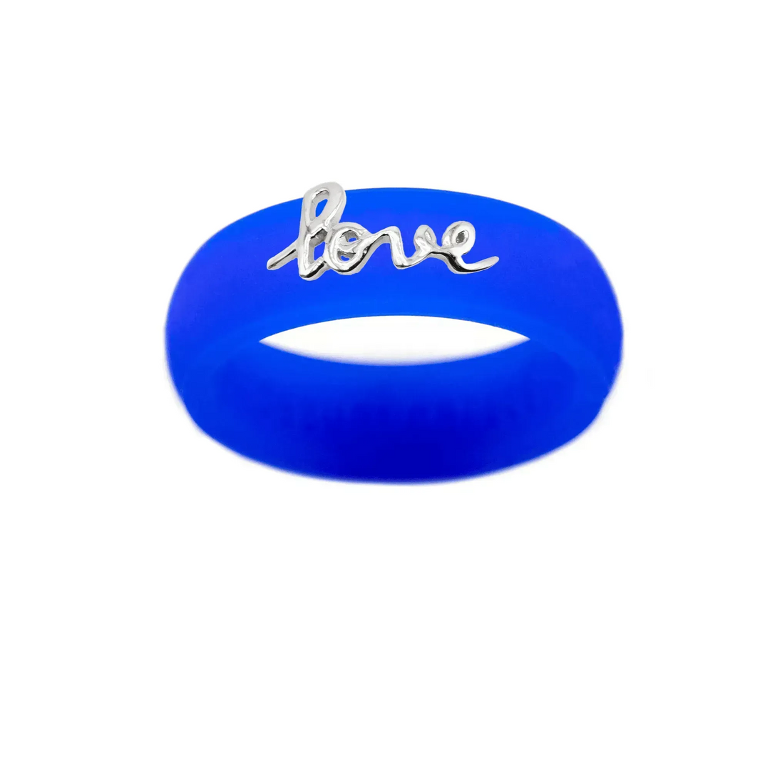 Sterling Silver Script "Love" Silicone Ring - Size 8