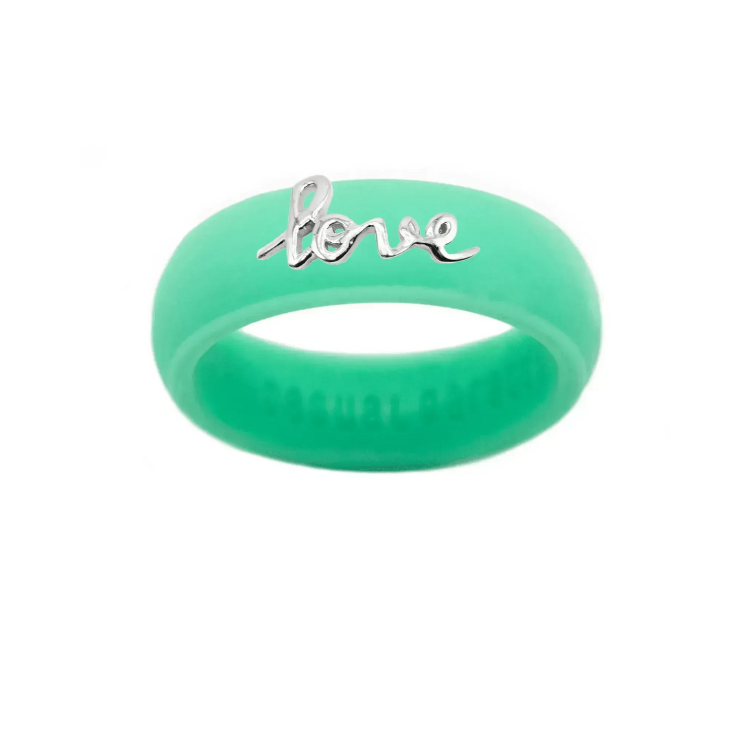 Sterling Silver Script "Love" Silicone Ring - Size 8
