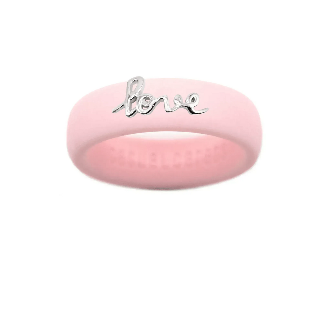 Sterling Silver Script "Love" Silicone Ring - Size 8