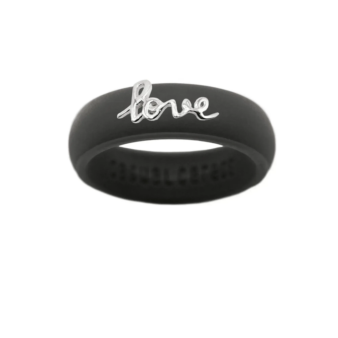 Sterling Silver Script "Love" Silicone Ring - Size 8
