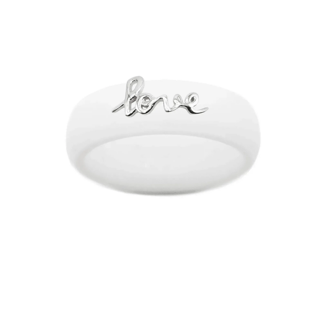 Sterling Silver Script "Love" Silicone Ring - Size 9