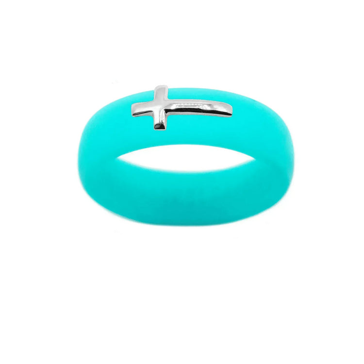 Sterling Silver Sideways Cross Silicone Ring - Size 9
