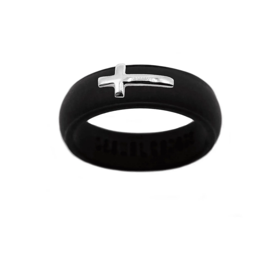 Sterling Silver Sideways Cross Silicone Ring - Size 8