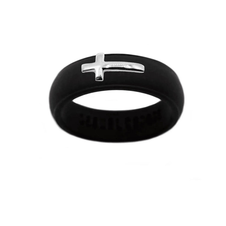 Sterling Silver Sideways Cross Silicone Ring - Size 9