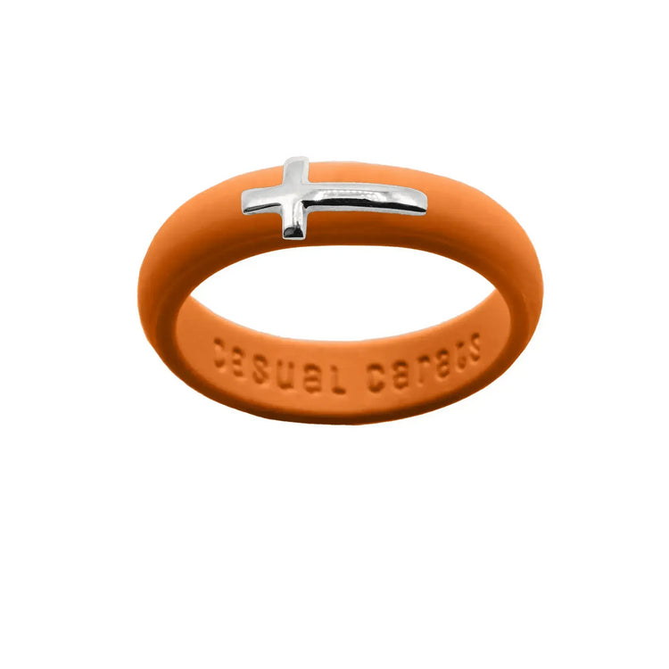 Sterling Silver Sideways Cross Silicone Ring - Size 5