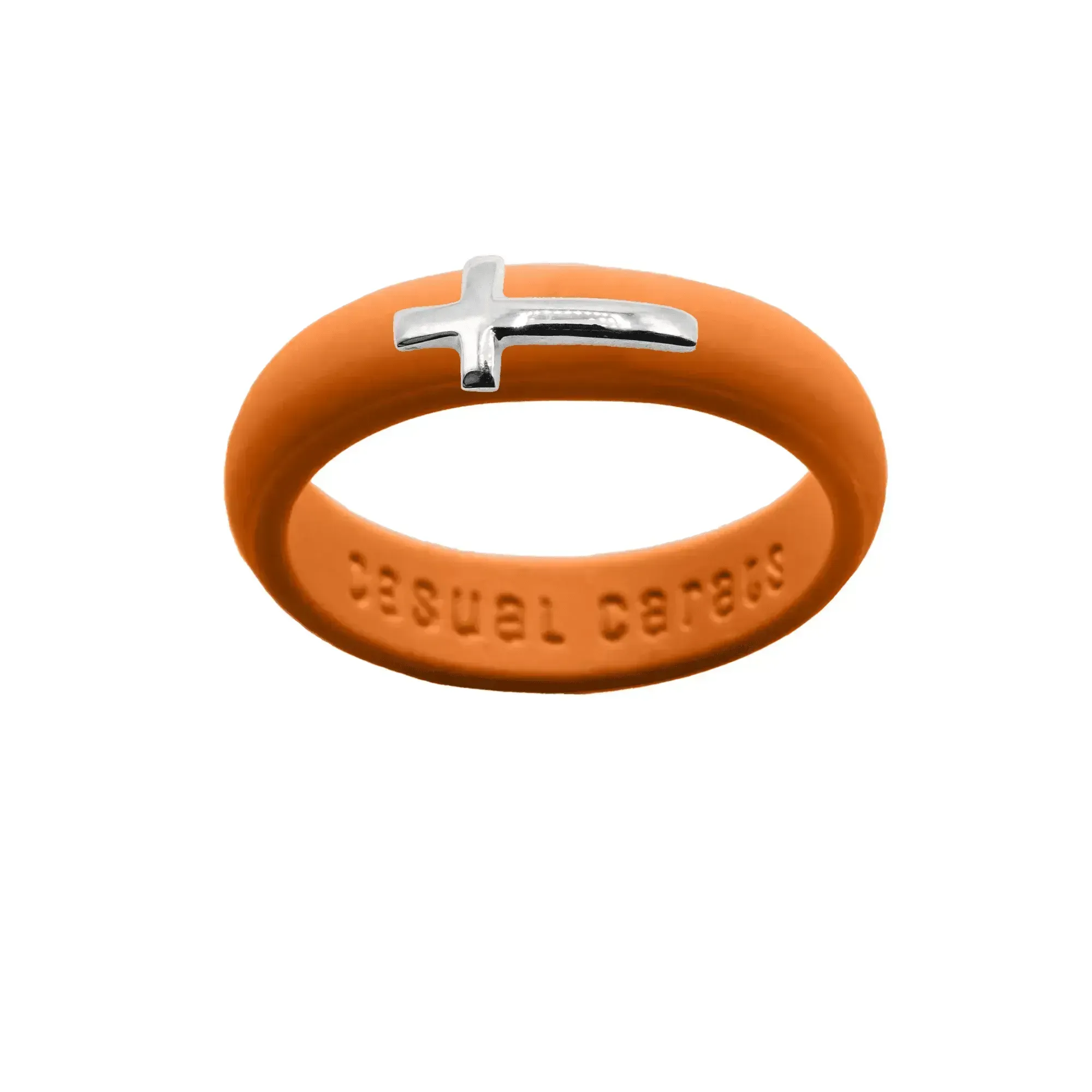 Sterling Silver Sideways Cross Silicone Ring - Size 4