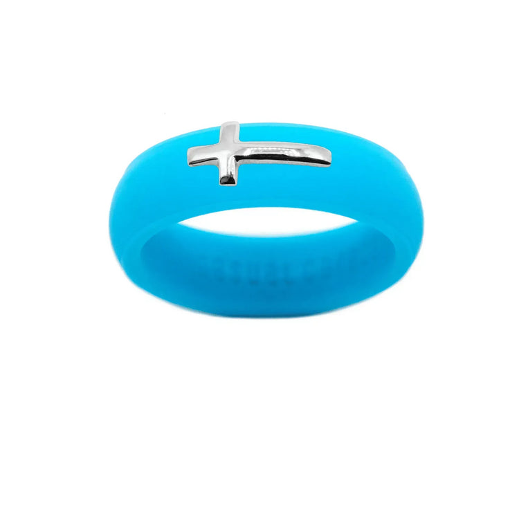 Sterling Silver Sideways Cross Silicone Ring - Size 5