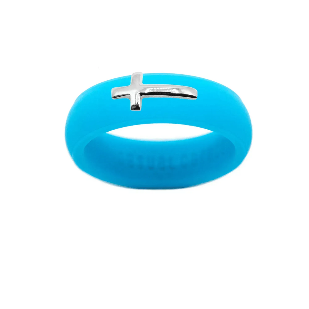 Sterling Silver Sideways Cross Silicone Ring - Size 8