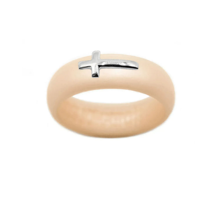 Sterling Silver Sideways Cross Silicone Ring - Size 9