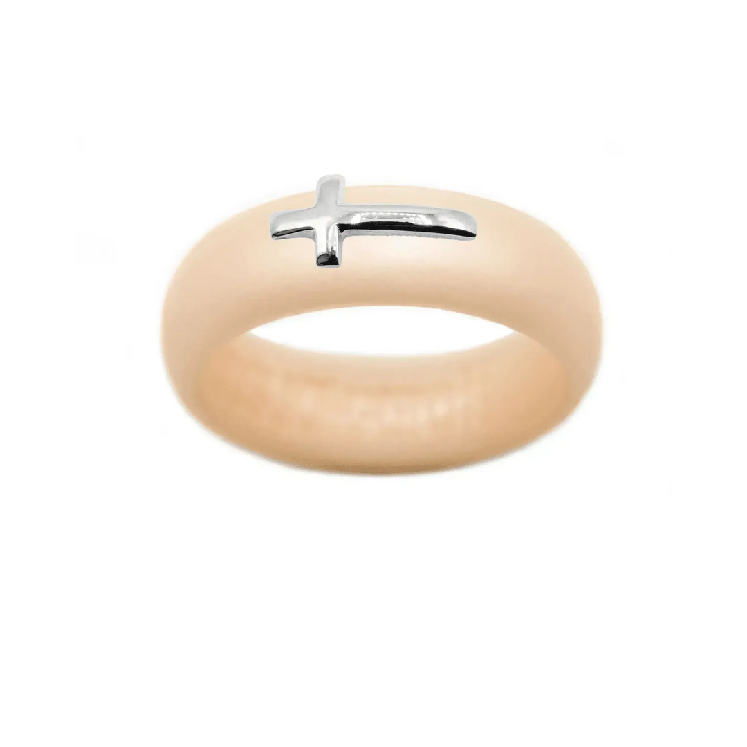 Sterling Silver Sideways Cross Silicone Ring - Size 9