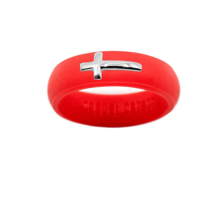 Sterling Silver Sideways Cross Silicone Ring - Size 5