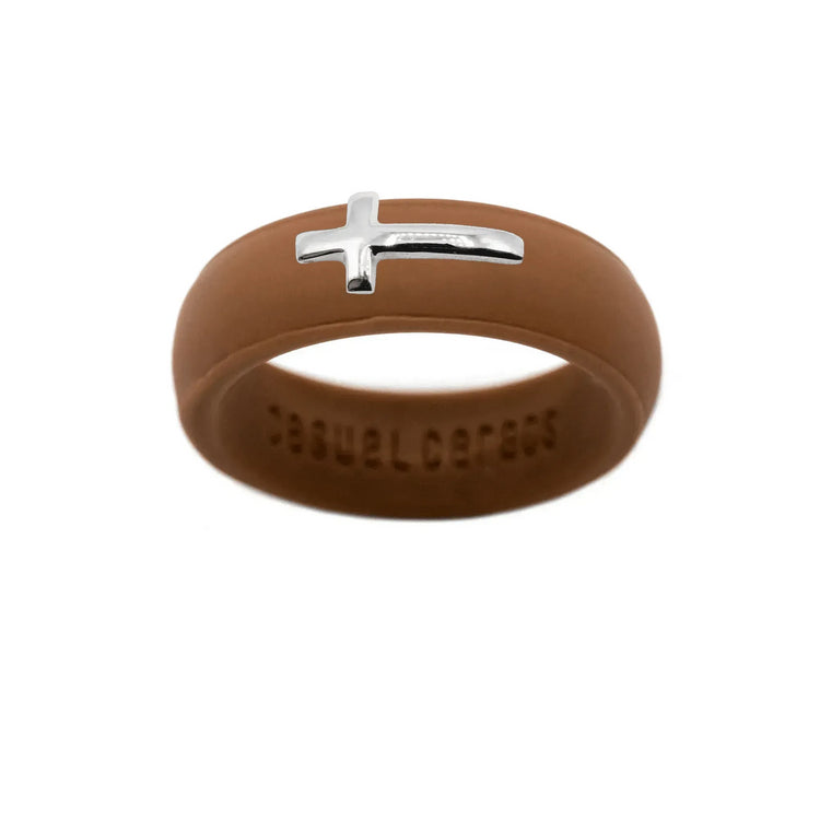Sterling Silver Sideways Cross Silicone Ring - Size 6