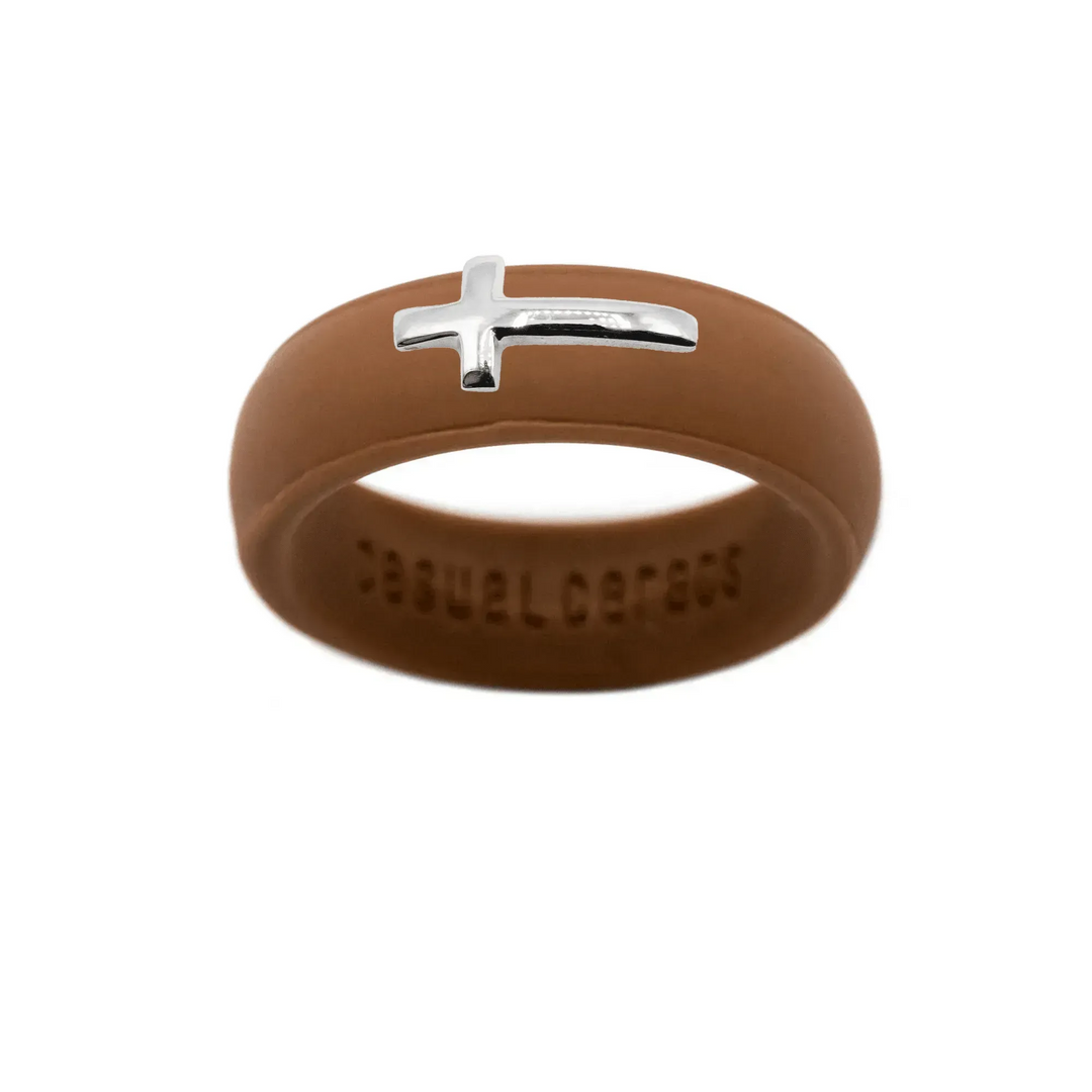 Sterling Silver Sideways Cross Silicone Ring - Size 8