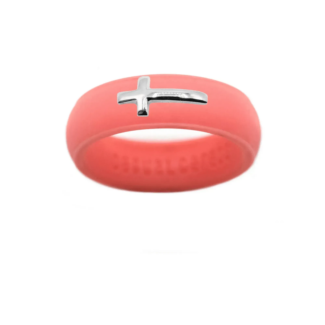 Sterling Silver Sideways Cross Silicone Ring - Size 5