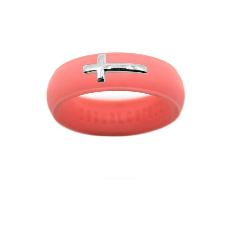 Sterling Silver Sideways Cross Silicone Ring - Size 8