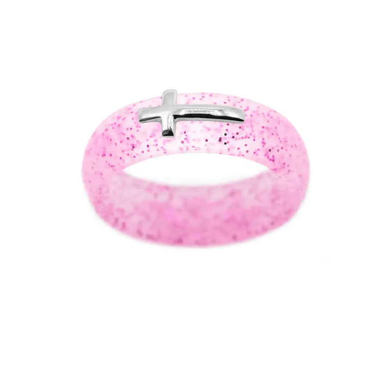 Sterling Silver Sideways Cross Silicone Ring - Size 9