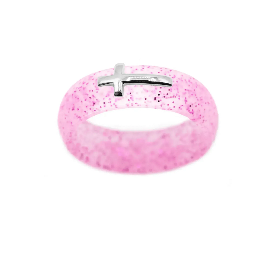 Sterling Silver Sideways Cross Silicone Ring - Size 9