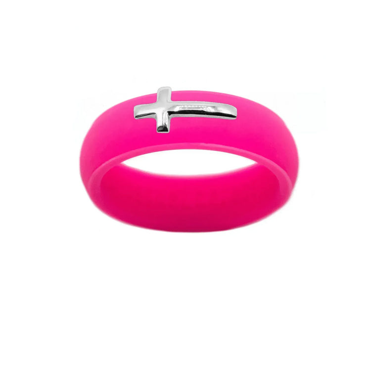 Sterling Silver Sideways Cross Silicone Ring - Size 9