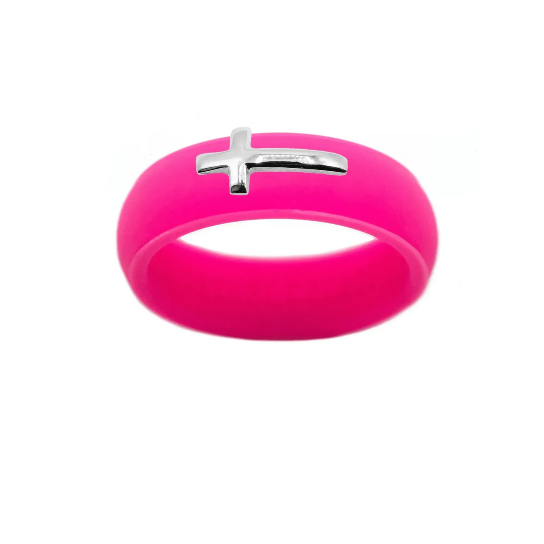 Sterling Silver Sideways Cross Silicone Ring - Size 8