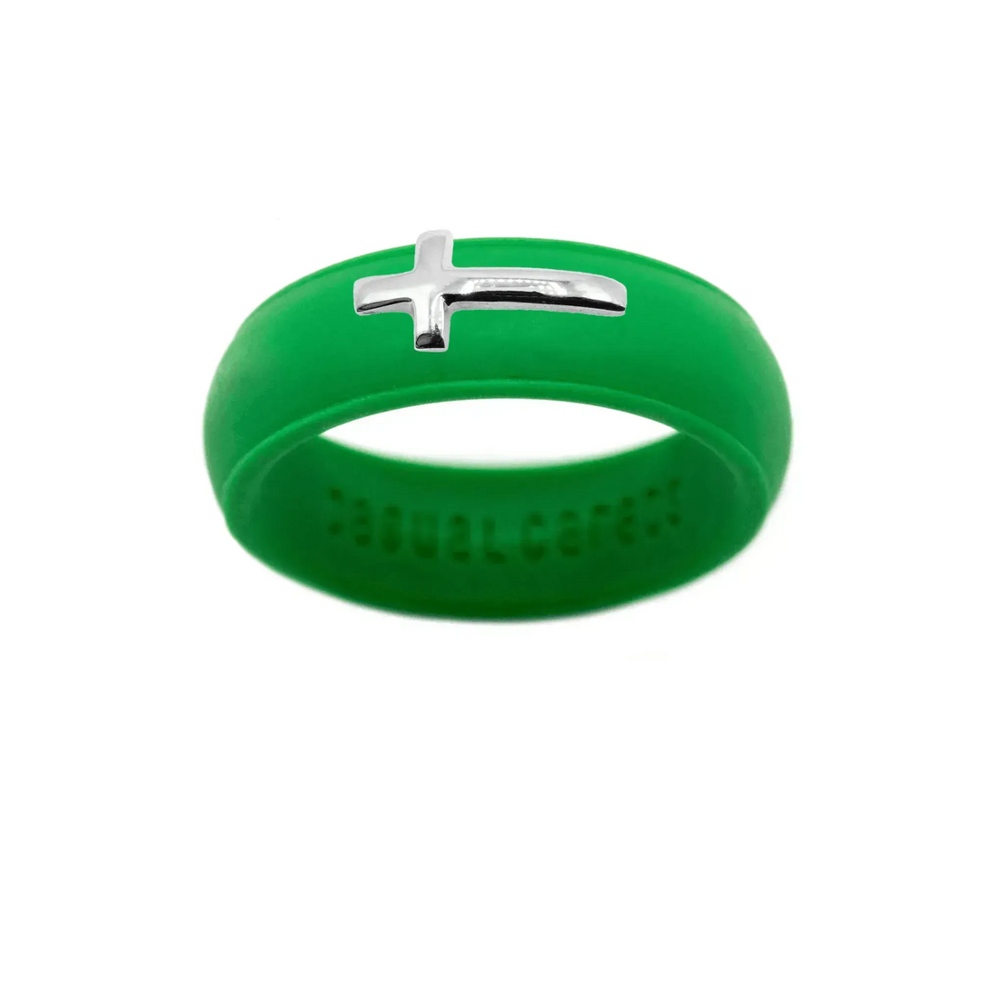 Sterling Silver Sideways Cross Silicone Ring - Size 5