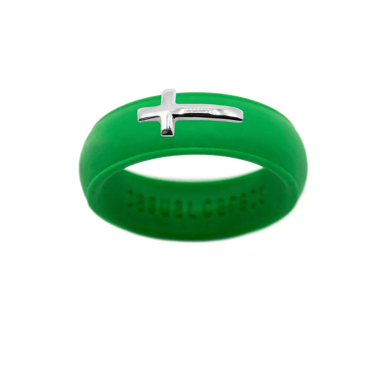 Sterling Silver Sideways Cross Silicone Ring - Size 9