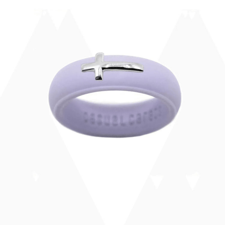 Sterling Silver Sideways Cross Silicone Ring - Size 9