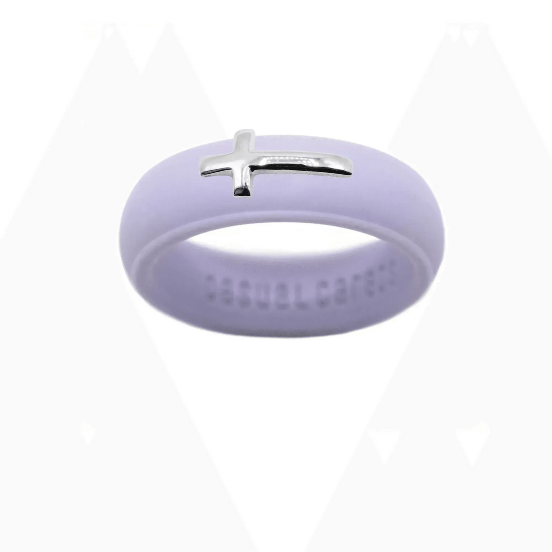 Sterling Silver Sideways Cross Silicone Ring - Size 8
