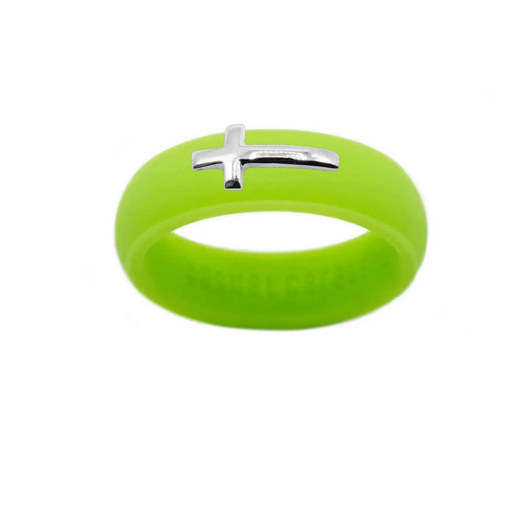 Sterling Silver Sideways Cross Silicone Ring - Size 5