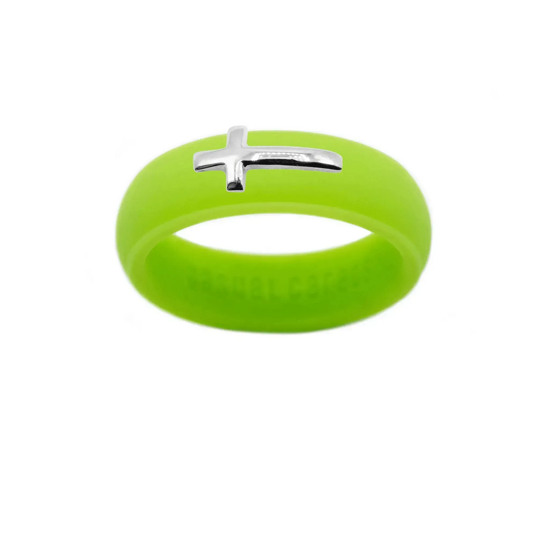 Sterling Silver Sideways Cross Silicone Ring - Size 8