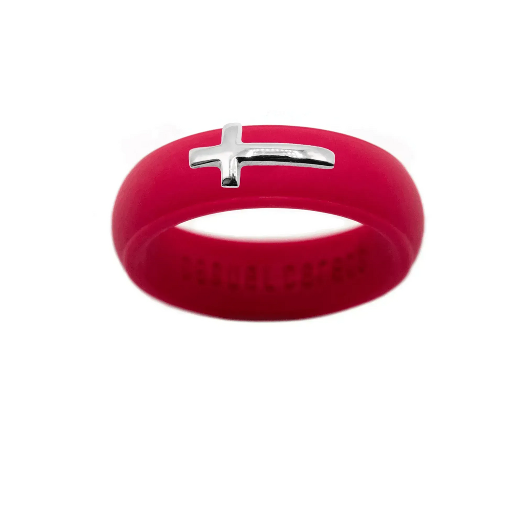 Sterling Silver Sideways Cross Silicone Ring - Size 5