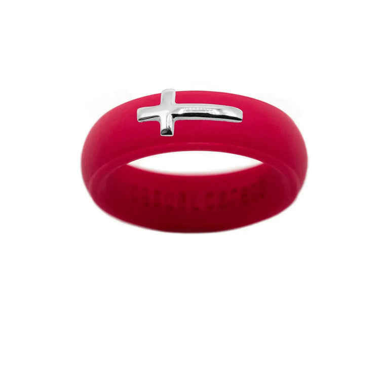 Sterling Silver Sideways Cross Silicone Ring - Size 9