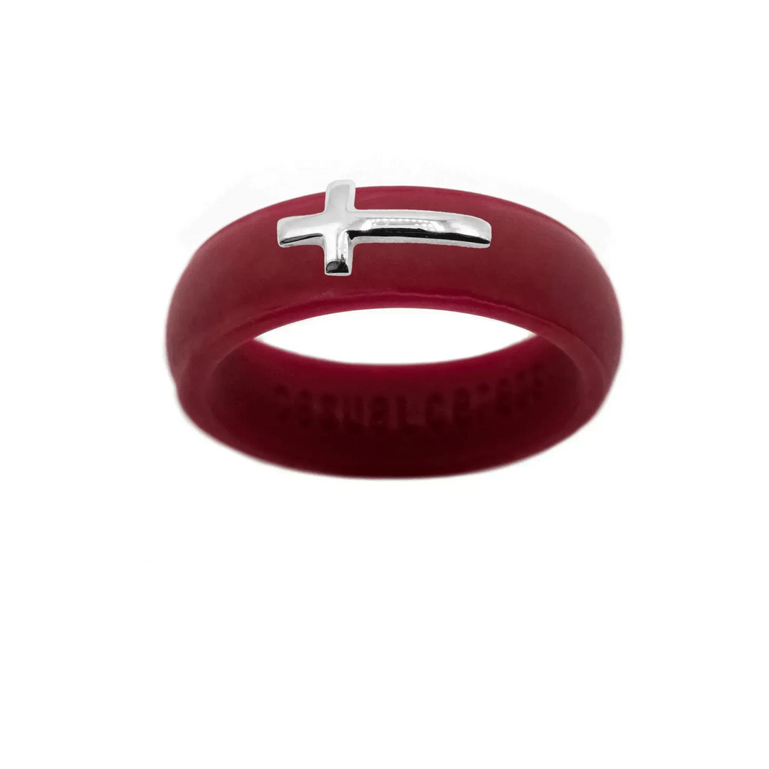 Sterling Silver Sideways Cross Silicone Ring - Size 5