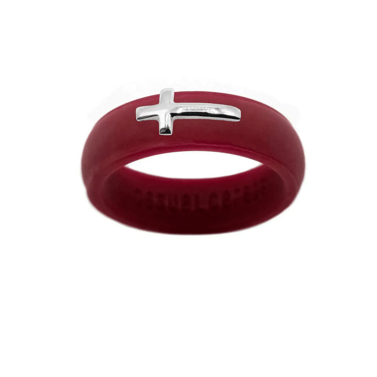 Sterling Silver Sideways Cross Silicone Ring - Size 9