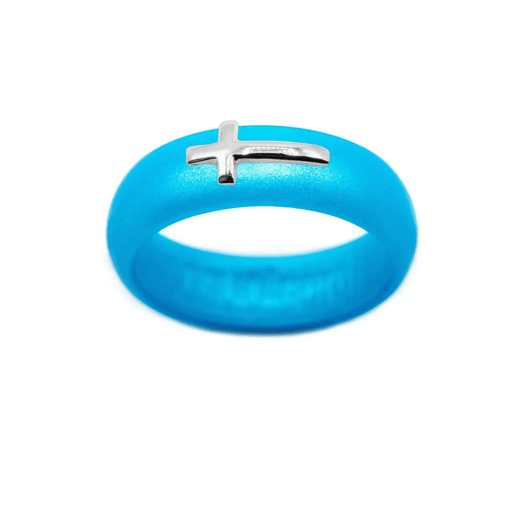 Sterling Silver Sideways Cross Silicone Ring - Size 8