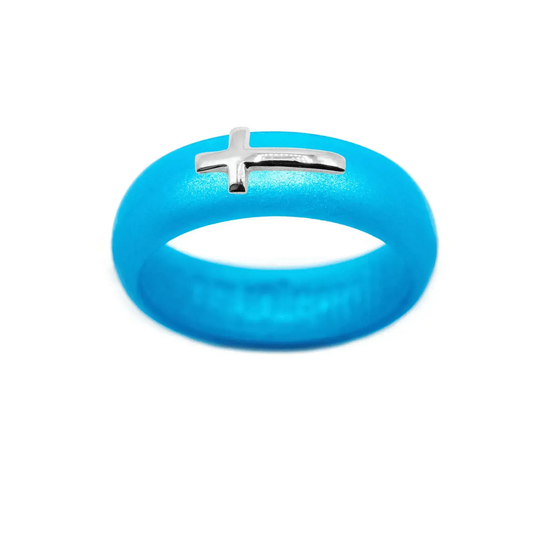 Sterling Silver Sideways Cross Silicone Ring - Size 8