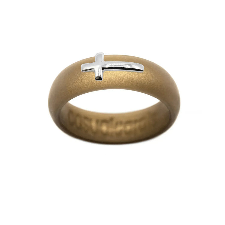Sterling Silver Sideways Cross Silicone Ring - Size 5