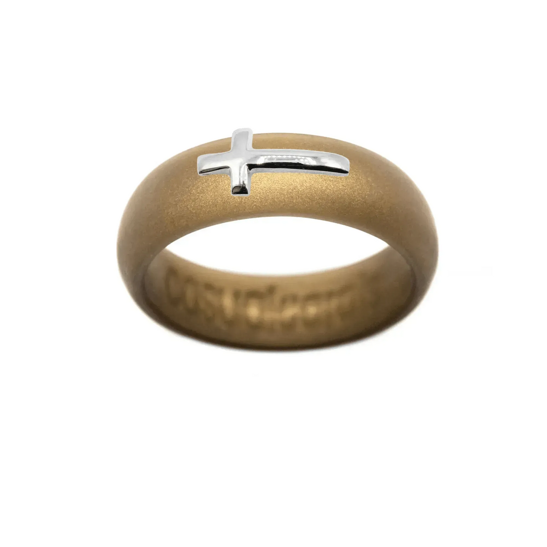 Sterling Silver Sideways Cross Silicone Ring - Size 8