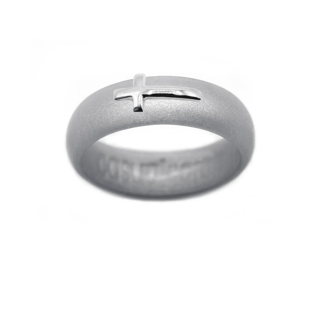 Sterling Silver Sideways Cross Silicone Ring - Size 8