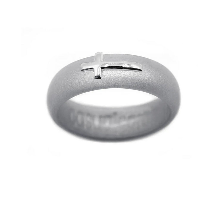 Sterling Silver Sideways Cross Silicone Ring - Size 9